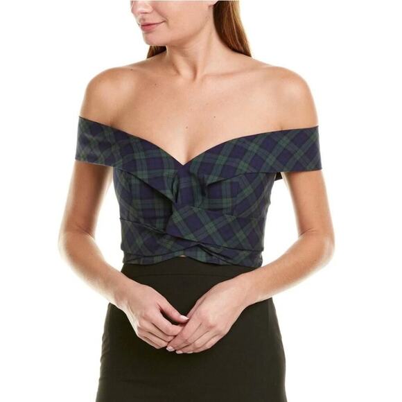 NWT Petersyn Freya Off The Shoulder Plaid Crop Top - Picture 1 of 6